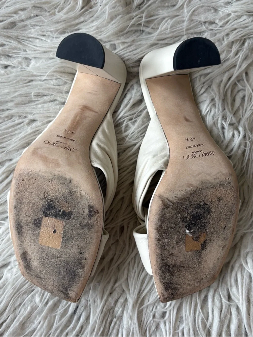 JIMMY CHOO Avenue 85mm Block Heel Latte Ivory Leather Twist Knot Front Mule 40.5